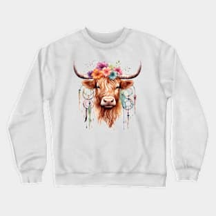 Native American Highland Cow Crewneck Sweatshirt